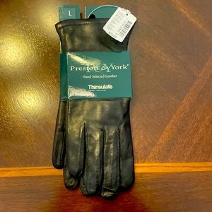 New Preston & York Large Black Leather Gloves Thinsulate